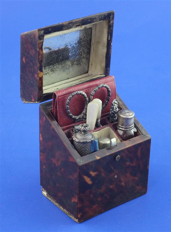 An early 19th century French? tortoiseshell mounted necessaire, 4in.